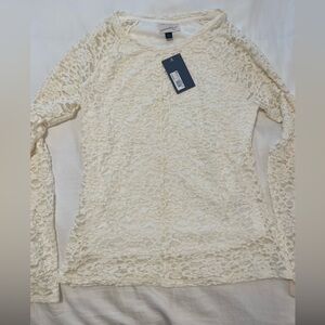 NWT Universal Threads lined cream Lace Top sz L the arms are see through